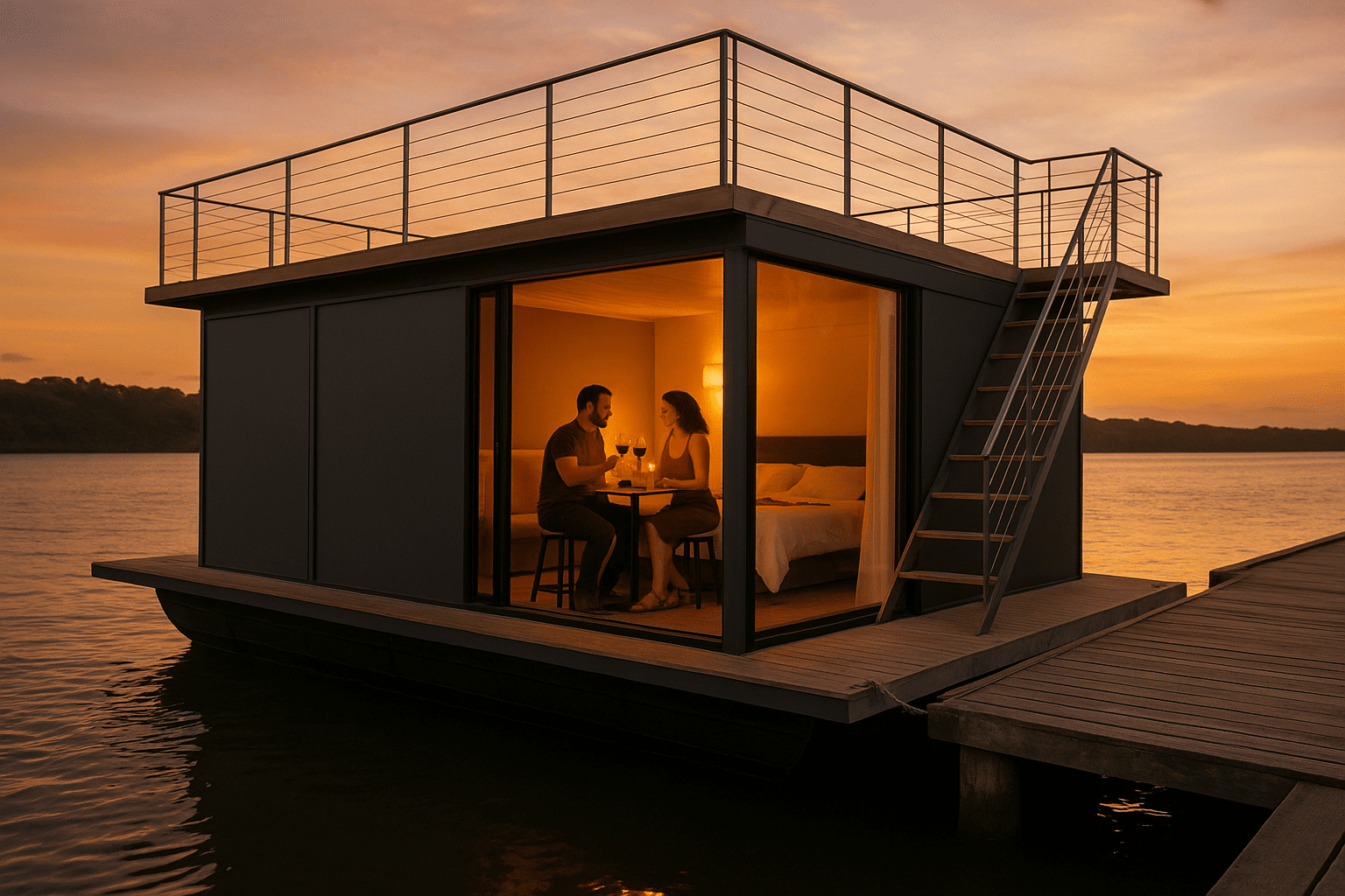 Casa flutuante ao pôr do sol (1)